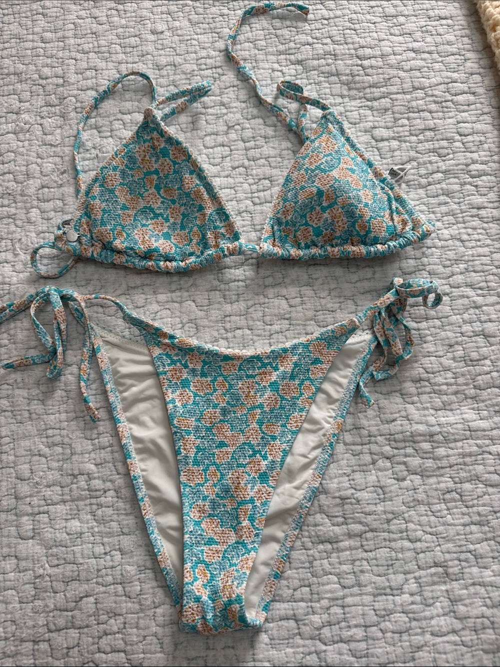 NWOT sunshine 79 Turquoise Floral Tie-Side Bikini Set